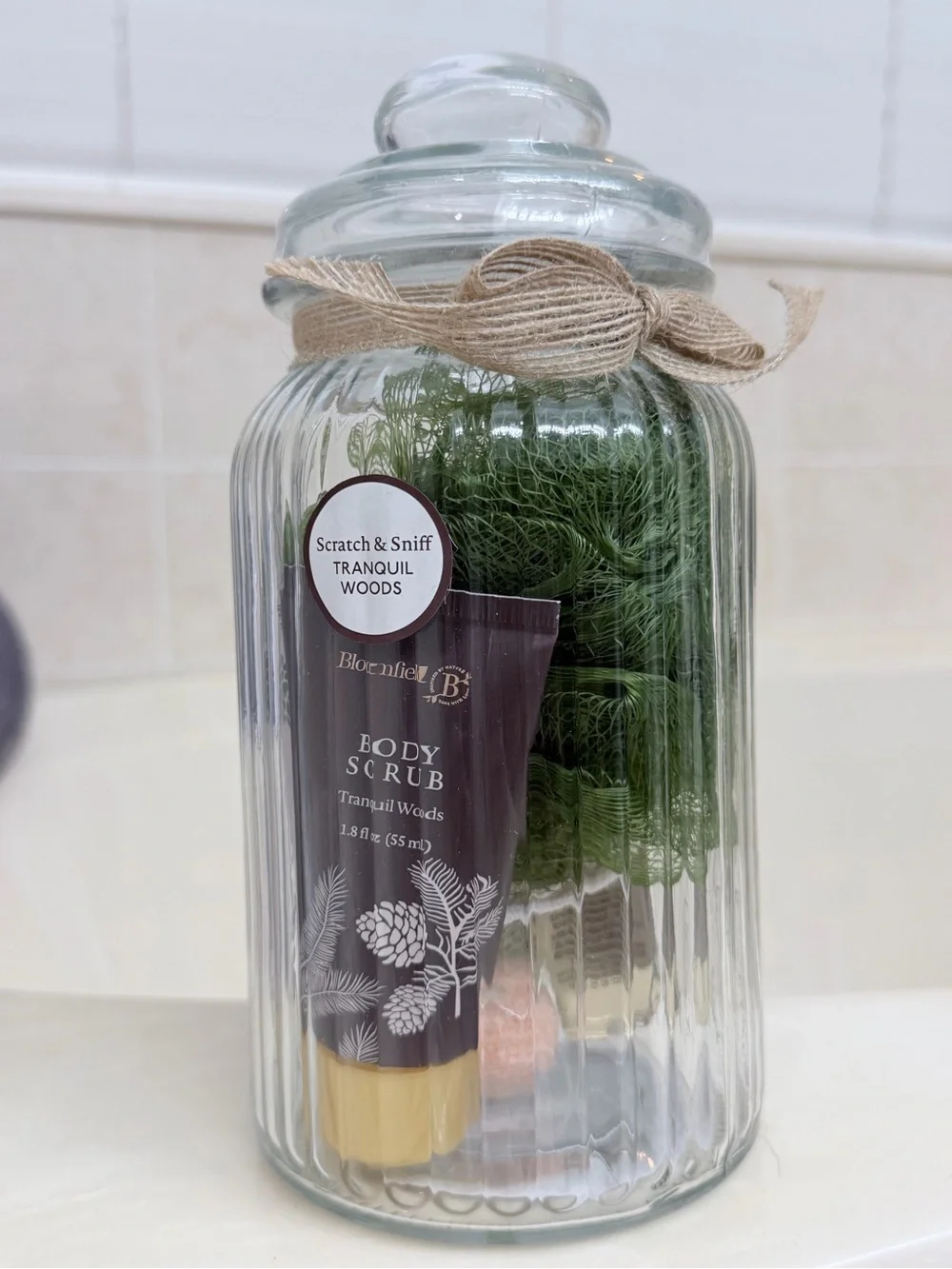 Brand New Bloomfield Body Scrub & Loofah Gift Jar